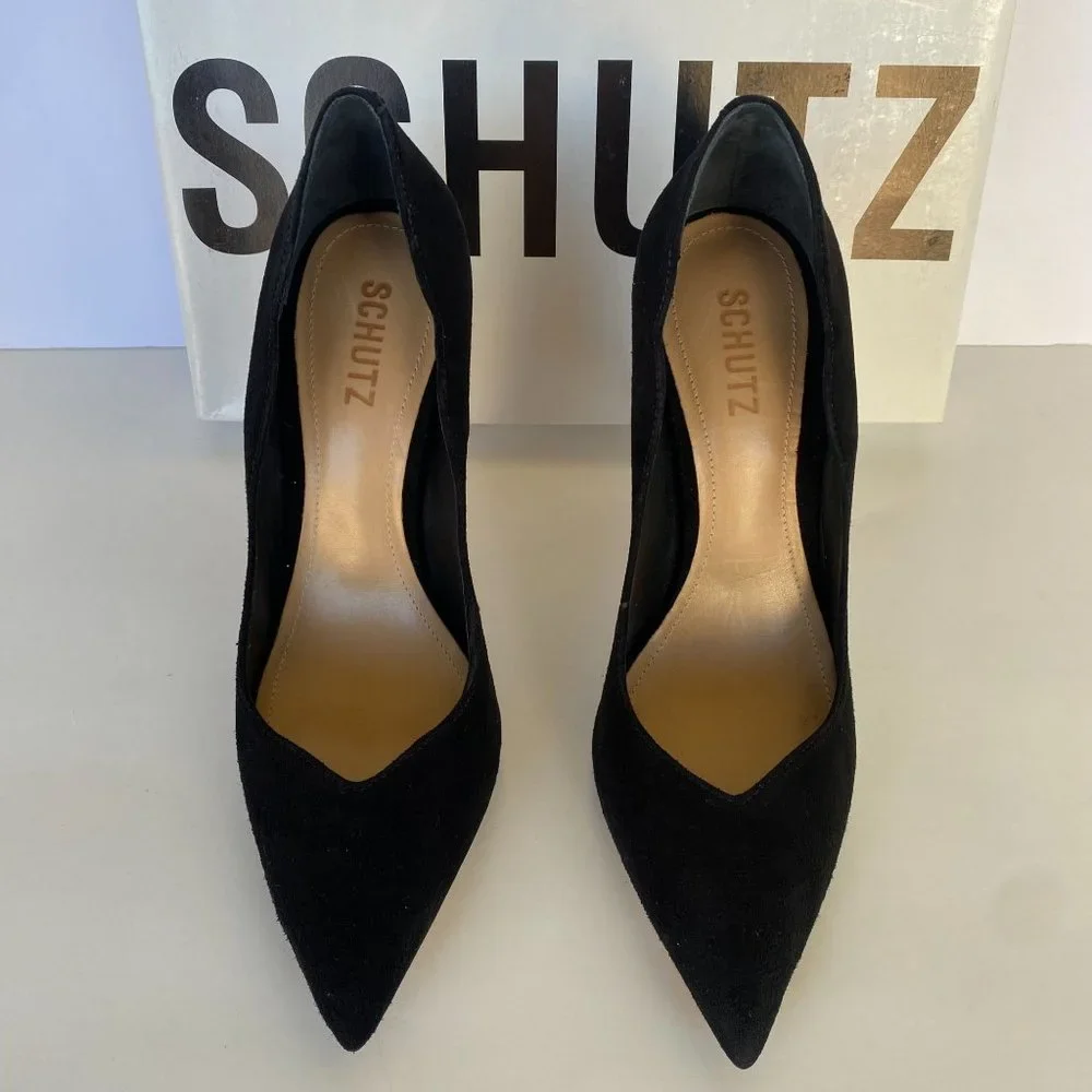 NIB SCHUTZ MONALIZA BLACK SUEDE POINT TOE PUMPS SZ 9 10 - Picture 3 of 9